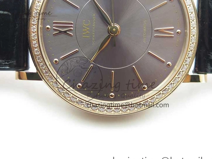 MIROTIME 0522 Durable Portofino 37mm RG V7F 1:1 Best Edition Gray Dial Diamonds Bezel on Black Leather Strap A 7089